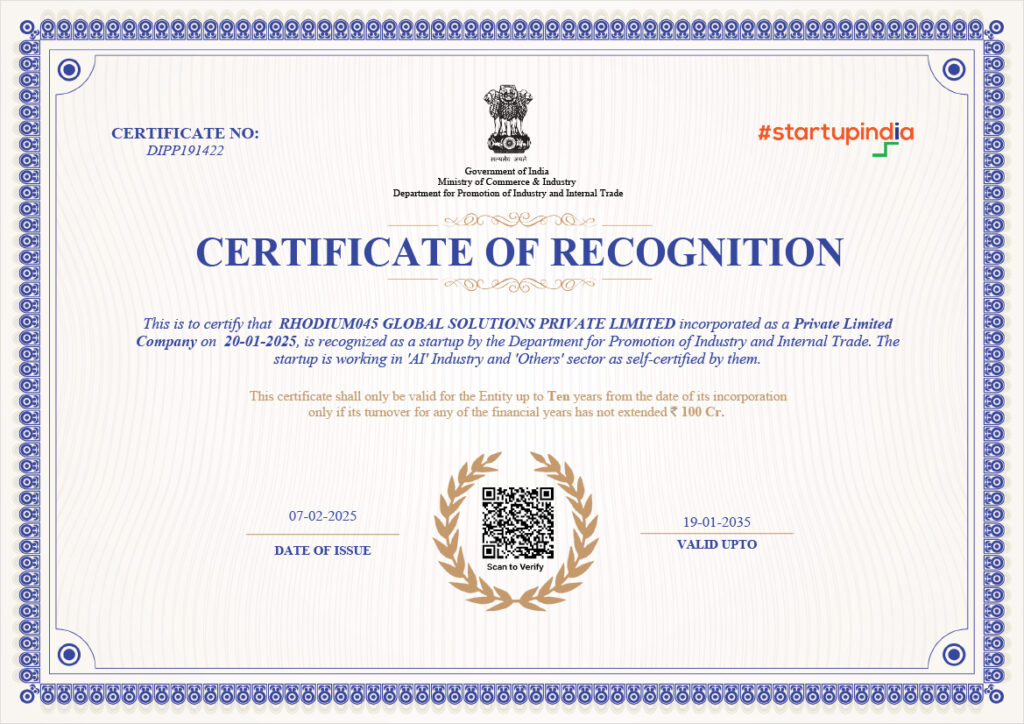 Startup India Certificate