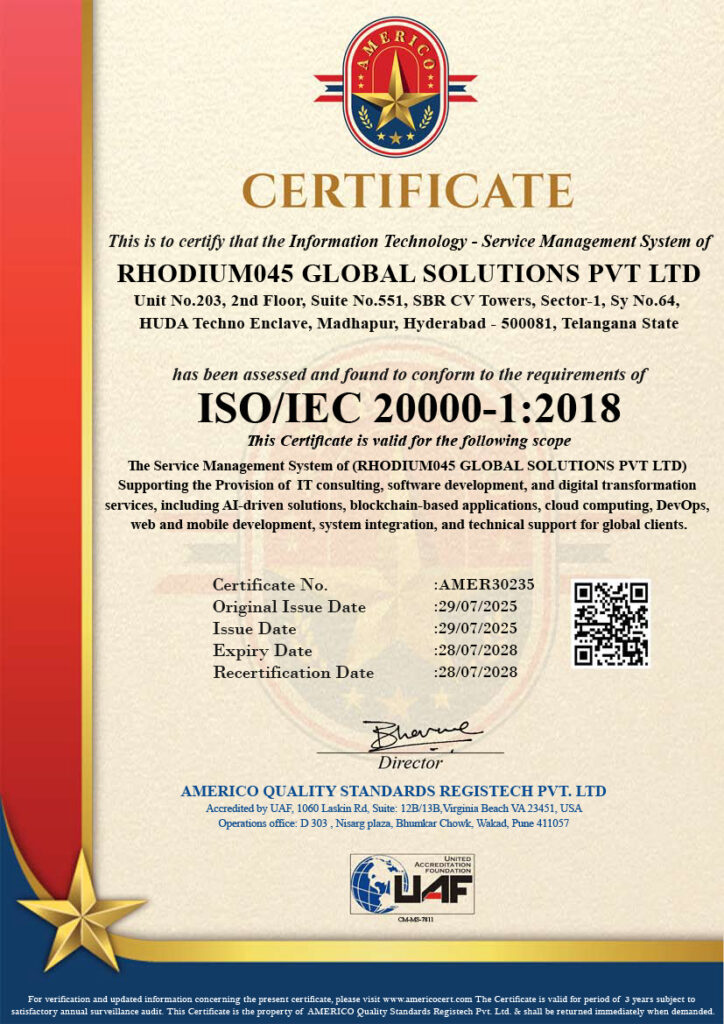 UAF Americo-ISO 20001- RHODIUM045 GLOBAL SOLUTIONS PVT LTD