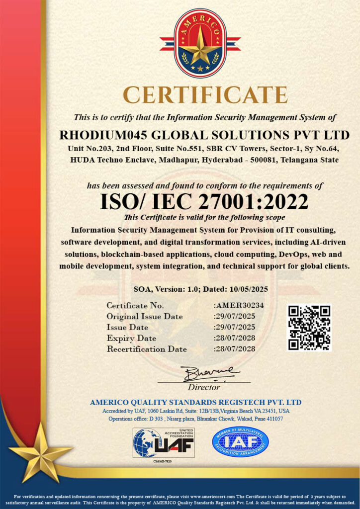 UAF Americo-ISO 27001- RHODIUM045 GLOBAL SOLUTIONS PVT LTD